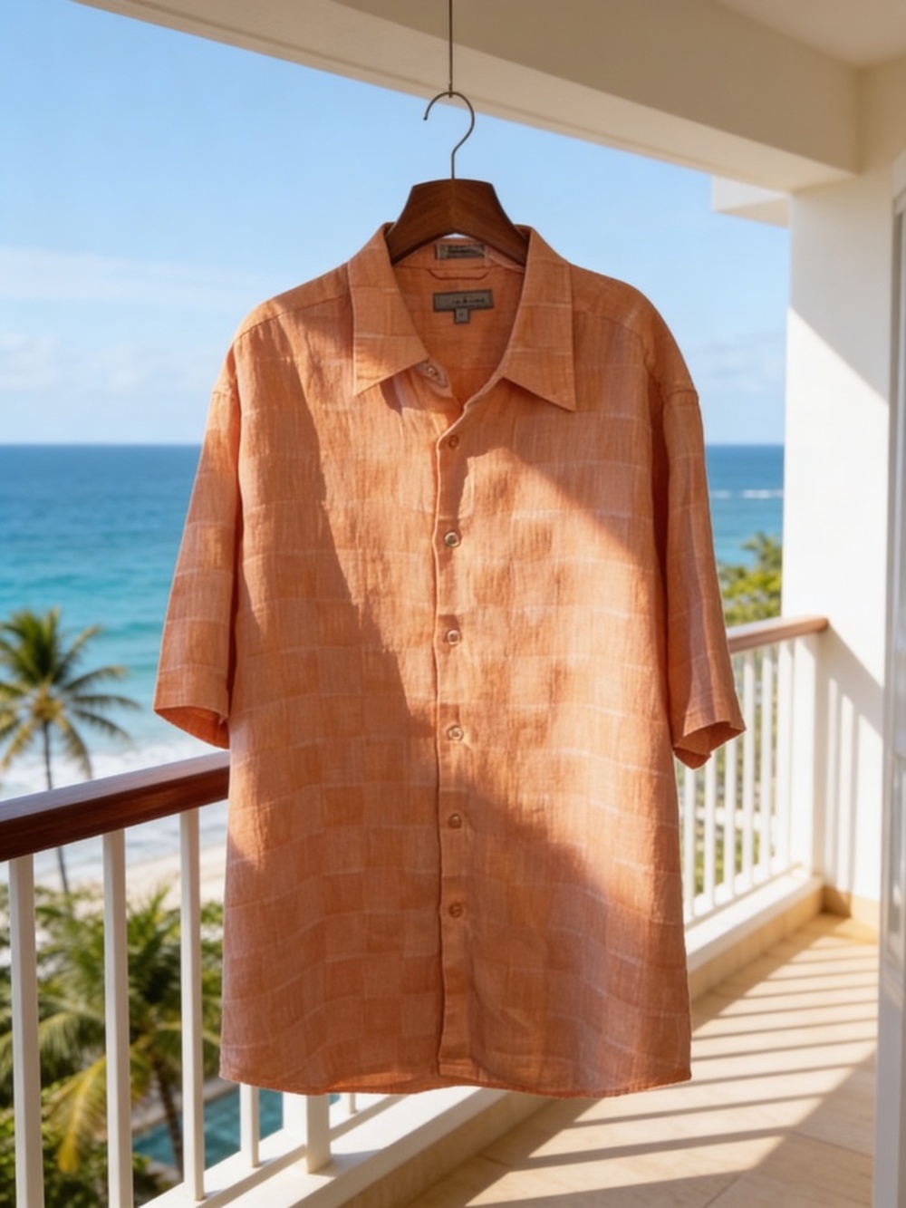 Mens 100% Linen Visitor Short Sleeve Button Up Shirt Size Large